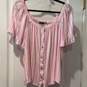 Adrienne Vittadini Red and White Striped Pleasant Blouse